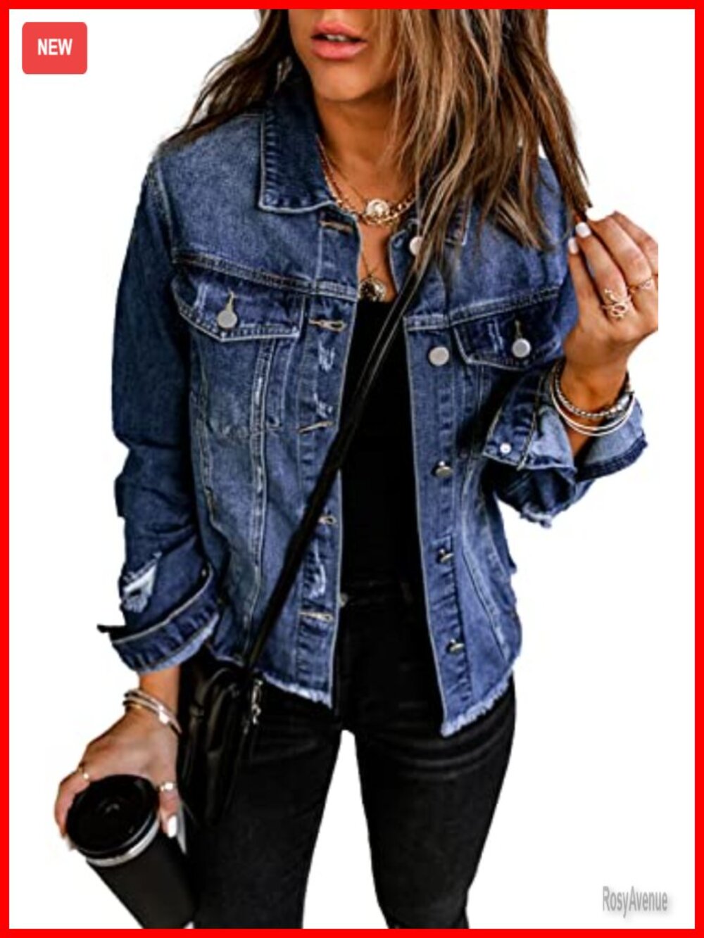 Distressed Boyfriend Denim Jacket Women's Washed Frayed Jean Coat